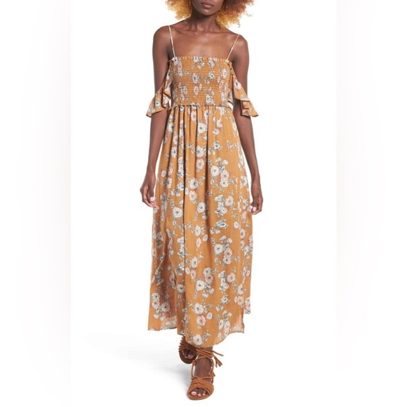 ASTR the Label Gauze Maxi Dress Mustard Floral Print - Picture 1 of 7